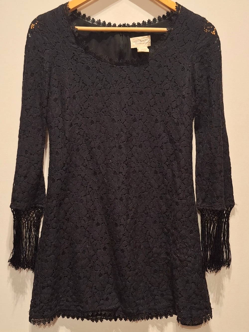 Denim & Supply Ralph Lauren Black Lace Fringe-Sleeve Long-Sleeve Dress